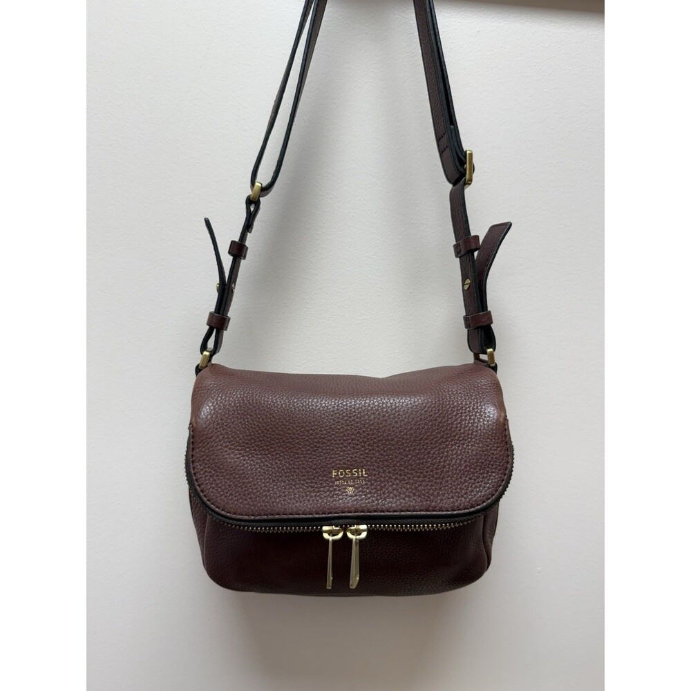 FOSSIL Preston Brown  Leather Pocket Flap Expandable Crossbody Shoulder Bag EUC